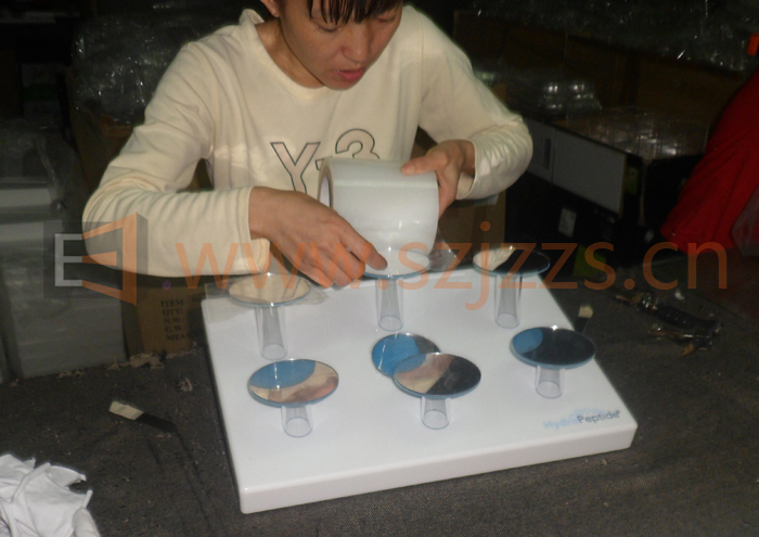 亞克力化妝品展示架底座黏貼鏡面 亞克力化妝品展示架底座黏貼鏡面