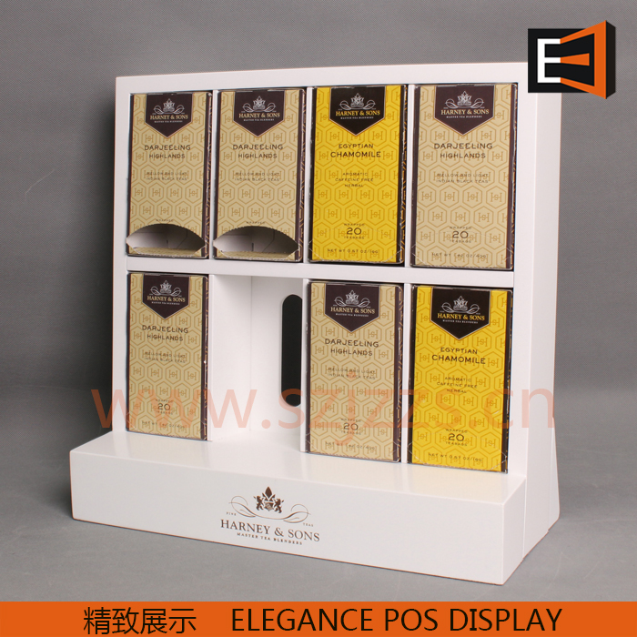 木質臺面茶葉展示架白色