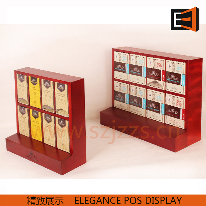 木質臺面茶葉展示架紅色