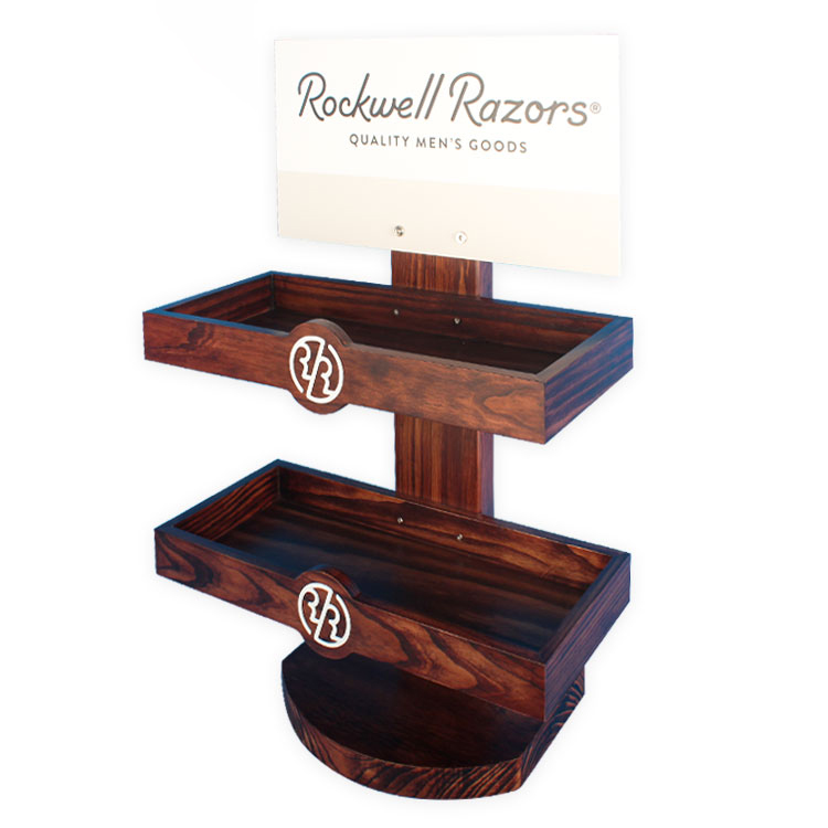 定制松木色油漆架臺面男士剃刀展示架 定制松木色油漆架臺面男士剃刀展示架